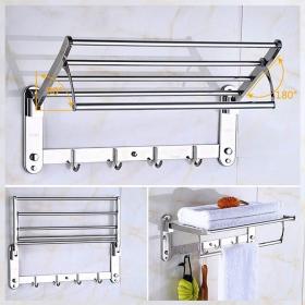 Porte-serviettes mural pliable en acier inoxydable avec crochets – علاقة مناشف قابلة للطي