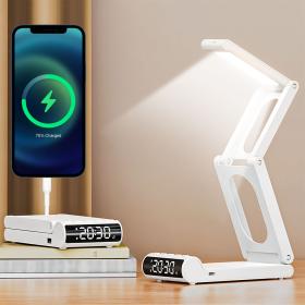 Lampe de bureau rechargeable sans fil avec réveil LED et power bank 5000 mAh – مصباح مكتب ومصباح مع شاحن متنقل